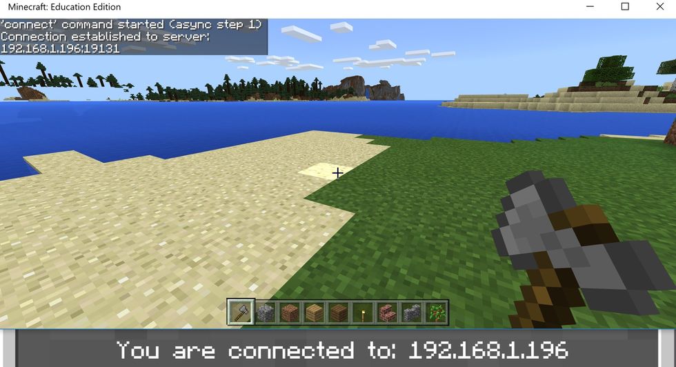 This will make the connection to the 'server' so that you can start executing code in Minecraft.