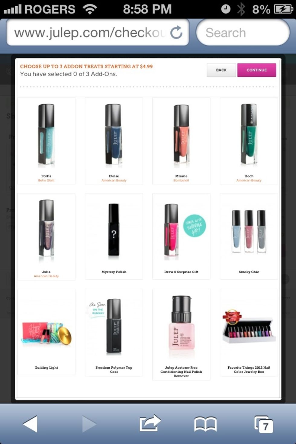 This will pop up so you can add in additional items with your order for $4.99+. One Julep Polish in sephora Canada is about $19!