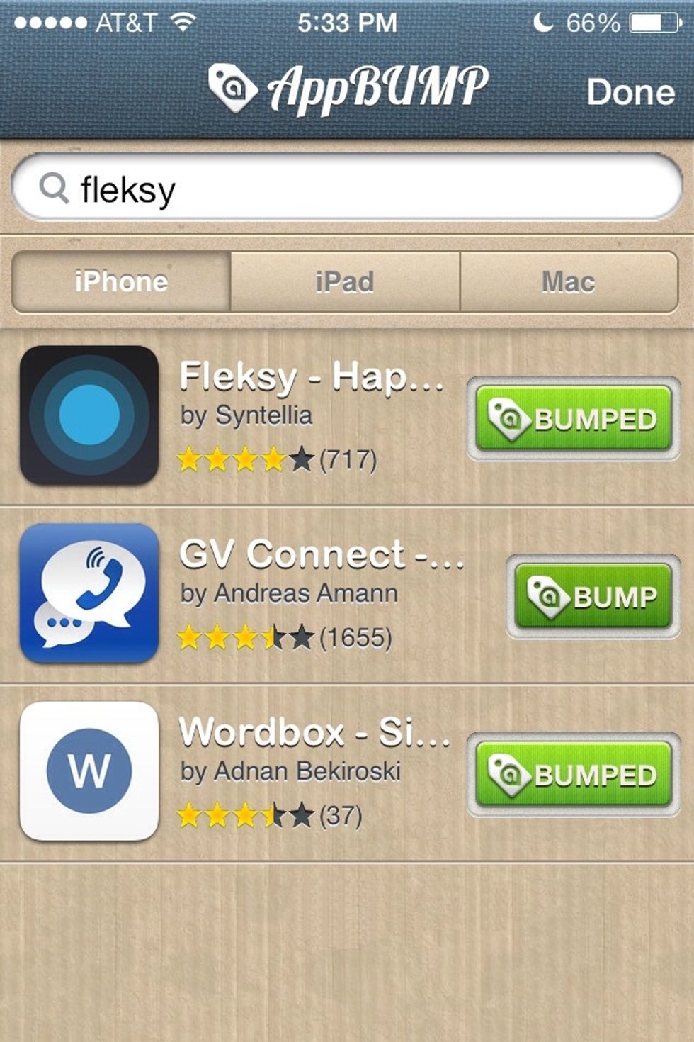 This will take you to the appBUMP section. Here's how it works. Search for the app you wish was free. Then "Bump" it. By that I mean tap "bump" next to the app you wish for.