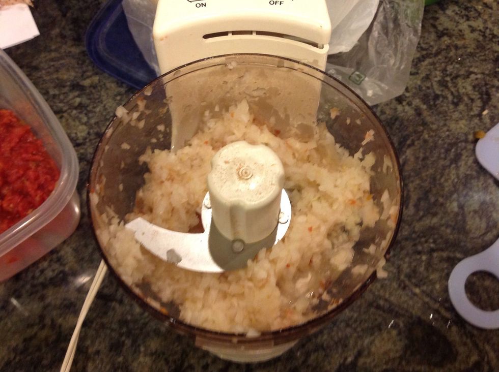 Thoroughly mince the onions.