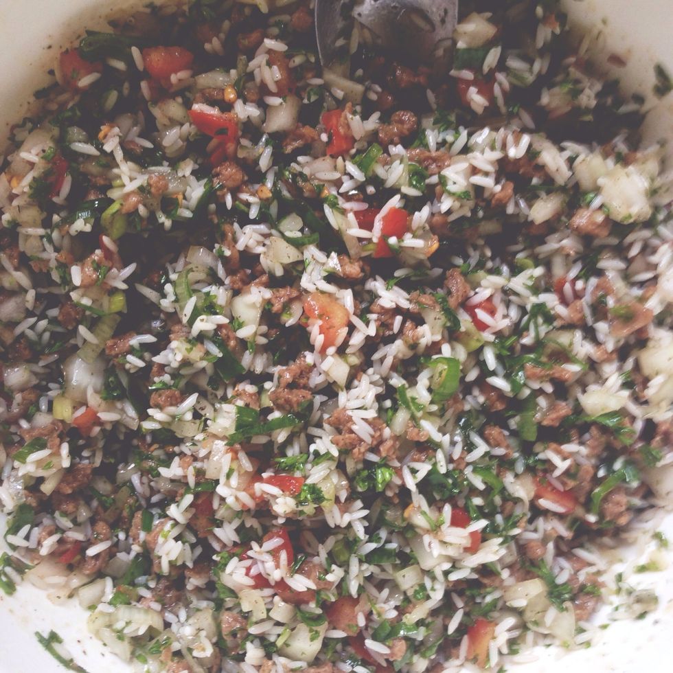 Thoroughly mix everything together, tasting it and adding more seasoning to your preference. If it tastes overly seasoned, that is good since it will lose some flavor once cooked.