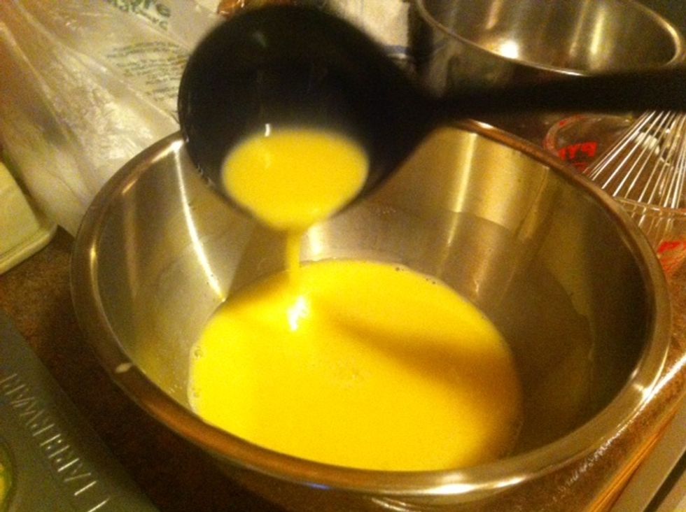 Thoroughly whisked and ready to be placed in muffing cups!! This is where that ladle comes in handy..