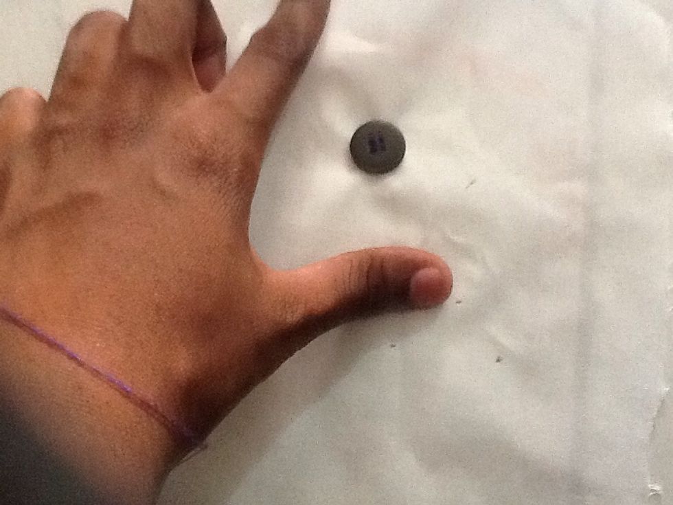 Thread it through the button holes and Make sure its tight and pull the fabric if it creases up