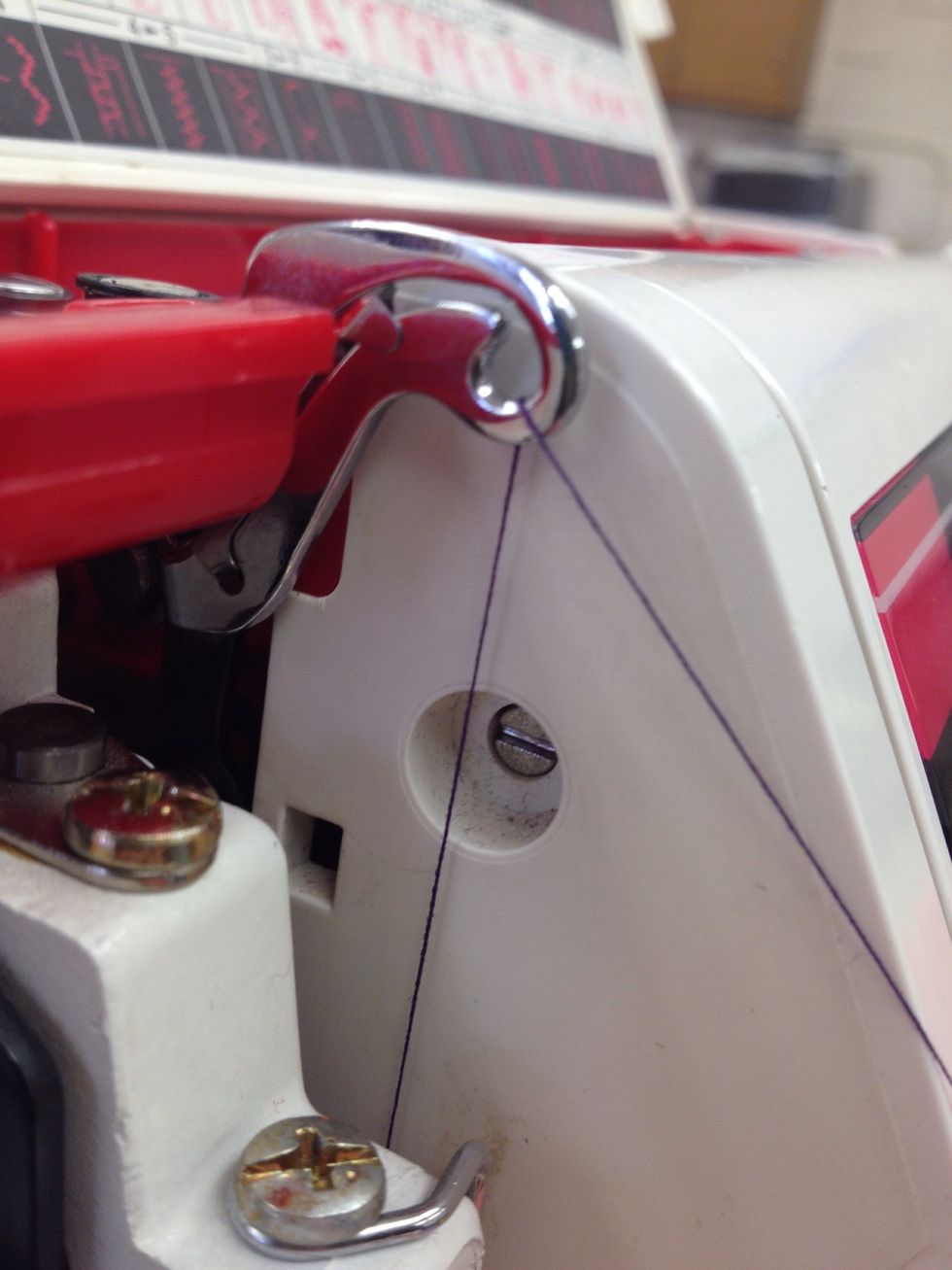 Thread through the eye of the take-up lever.