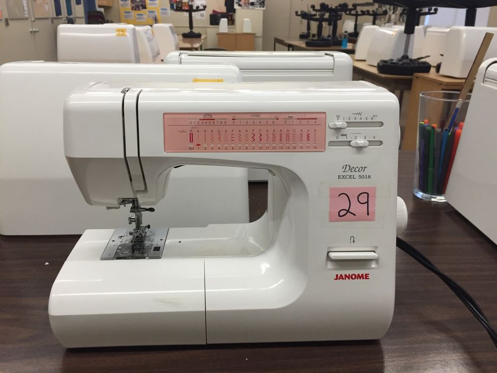 Thread your machine.  Set up your machine to straight stitch:   Pattern dial: 1   Width: 0   Length: 0