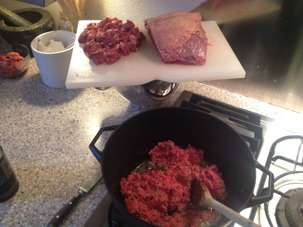 Three dishes starting to take shape. The minced meat is going to become a sauce bolognese. You can all make that so I'm not going to make a guide on that.