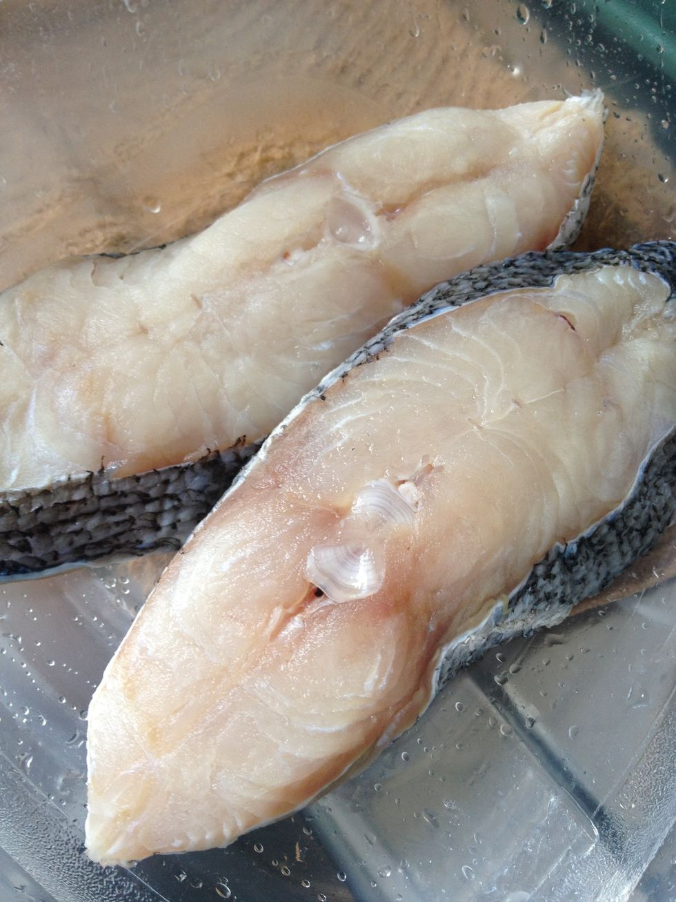 Throughly rinse fish with lemon juice and removed excess fluid.