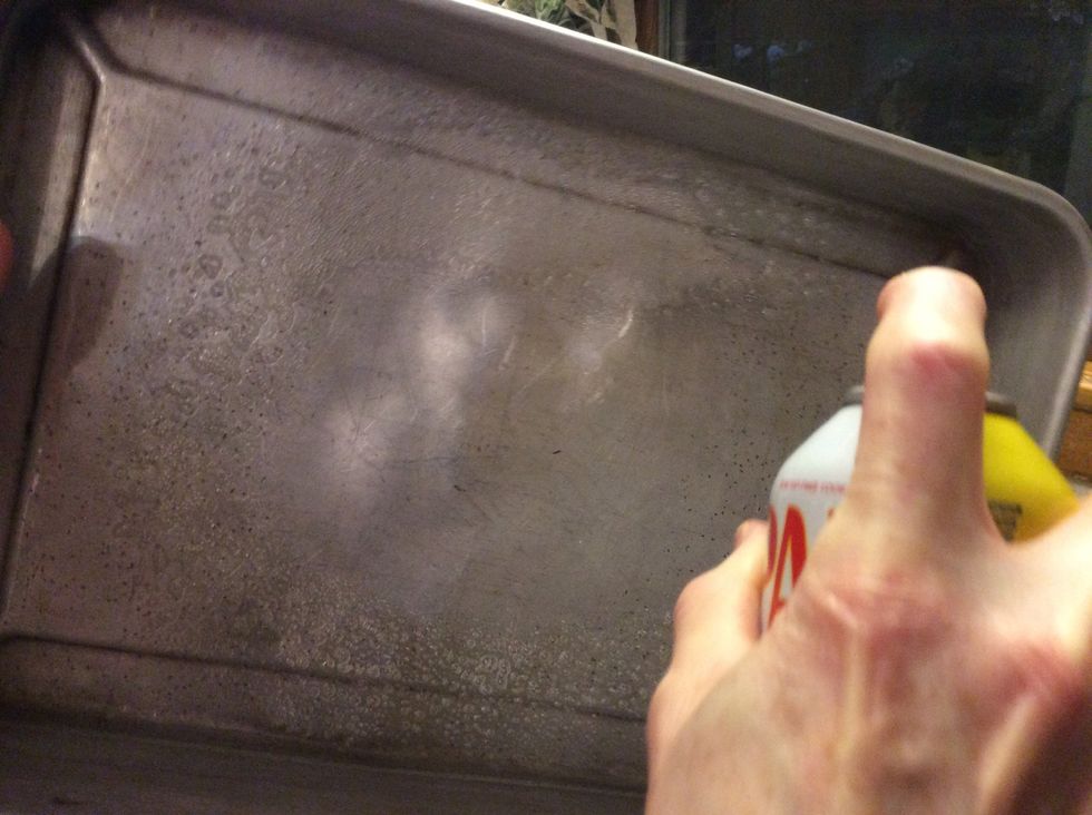 Throughly spray pam on cake pan
