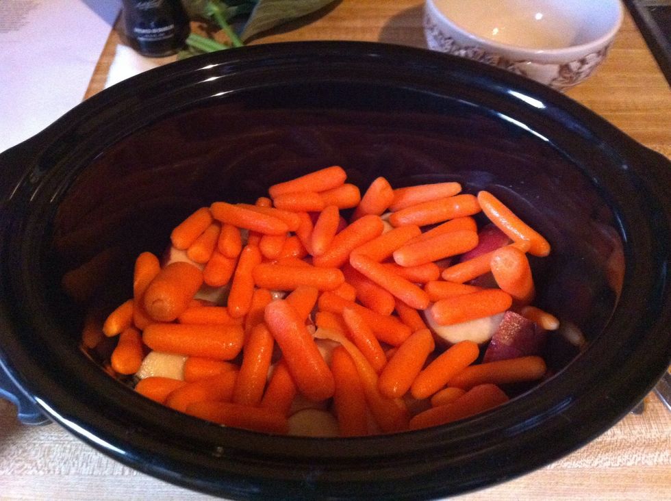 Throw in 1 lb baby carrots or 1 lb large carrots cut into 2-3 inch pieces for a more rustic look