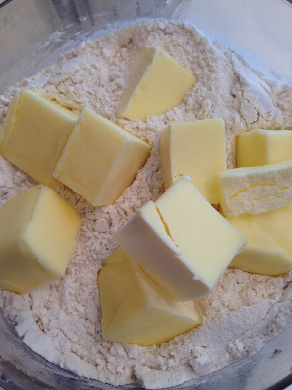 Throw in the butter. This is an occasion when you should use cold butter. We're not making batter here.