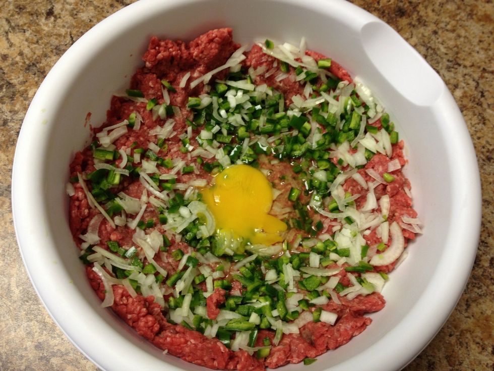 Throw it in with the meat in a big ole bowl. Add egg. This does nothing to the flavor. It is a binding agent.