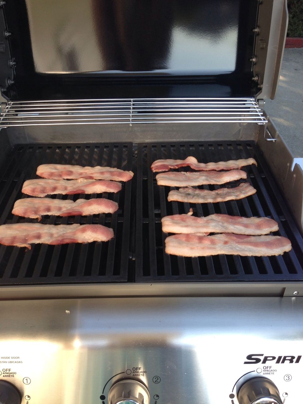 Throw on the rest of the bacon. Let the bacon cook until desired doneness. I always make mine crispy, so I cooked for about 4 mins on each side.