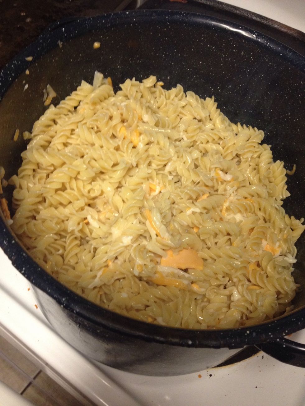 Throw pasta on top and mix.