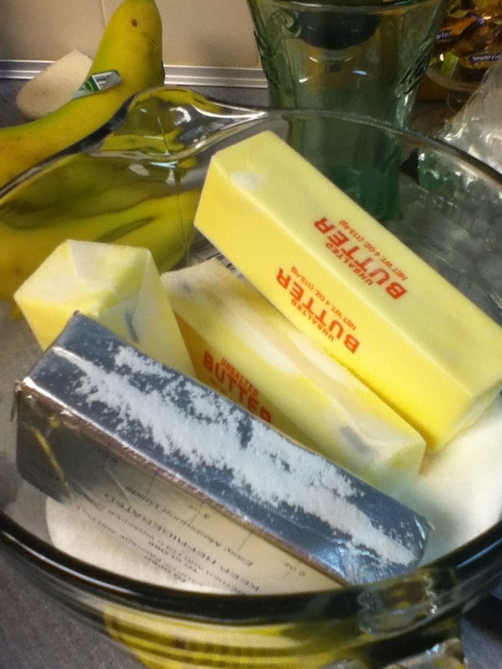 Throw the butter and cream cheese in with sugar..don't unwrap it.. The wrapping adds flavor..