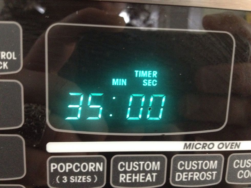 Throw the cake in the oven for 35 minutes.