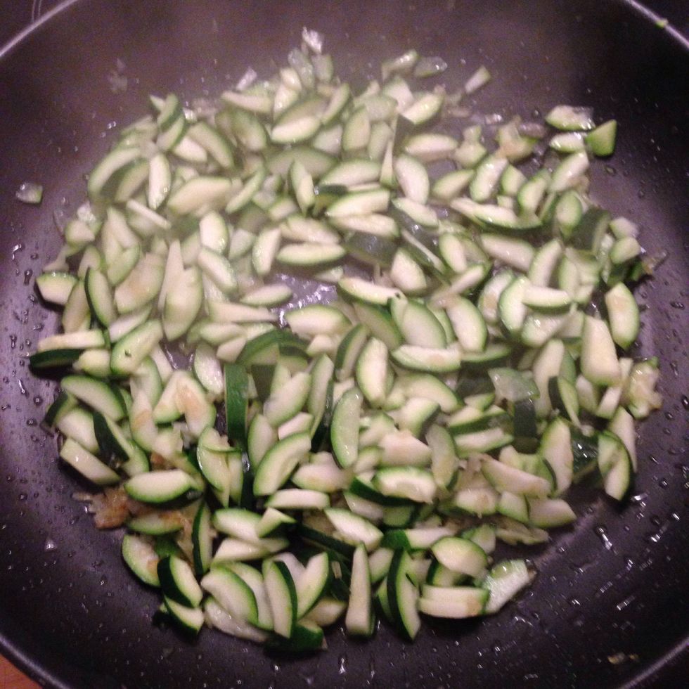Throw them into the pan when the shallots start becoming translucent. Saut\u00e9 for five minutes