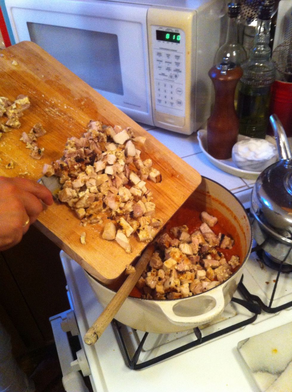 throw them into your sauce. and mix all up in there.