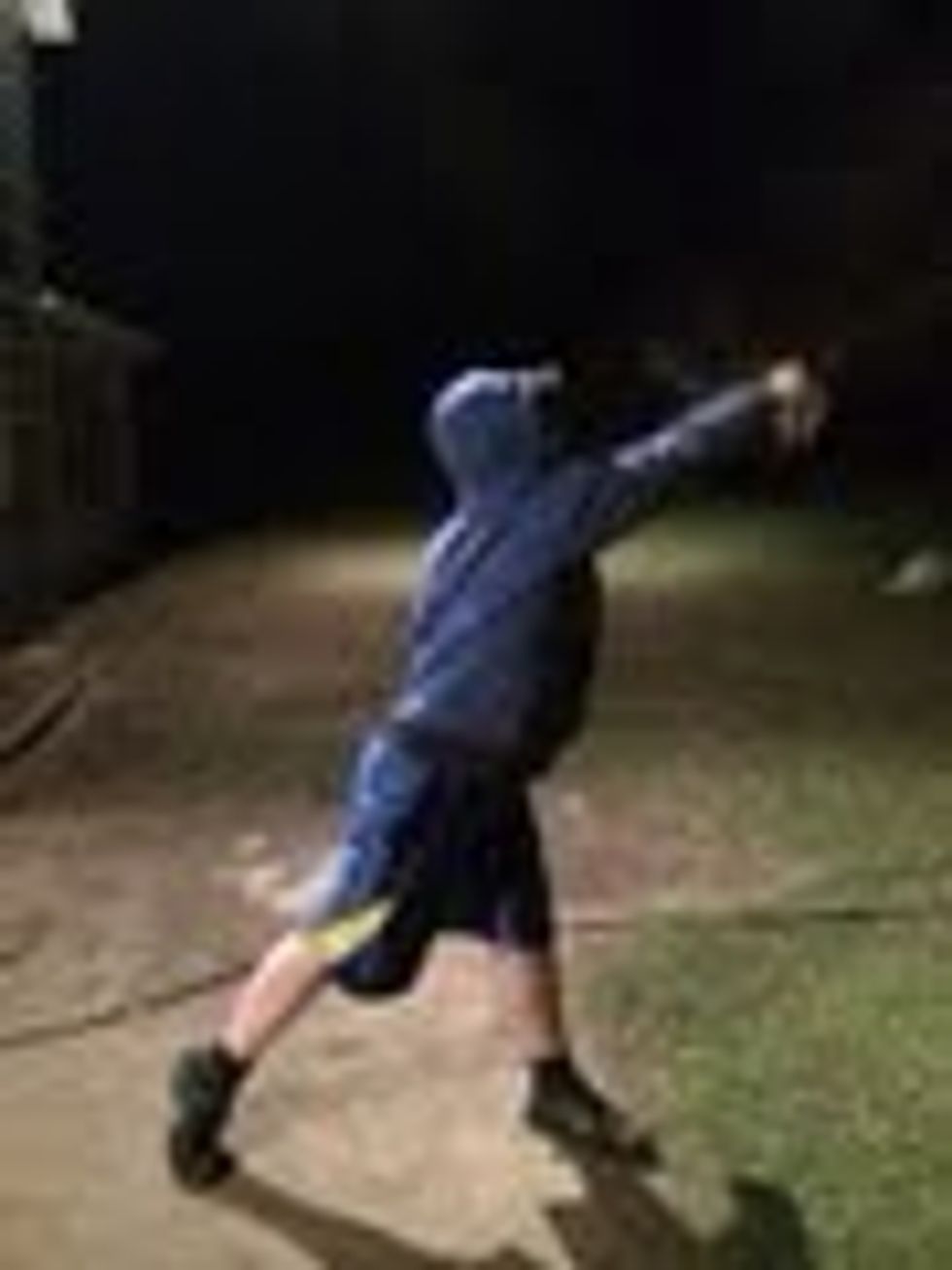 Thrust and extend your arm outward while pushing the shot-put outward.