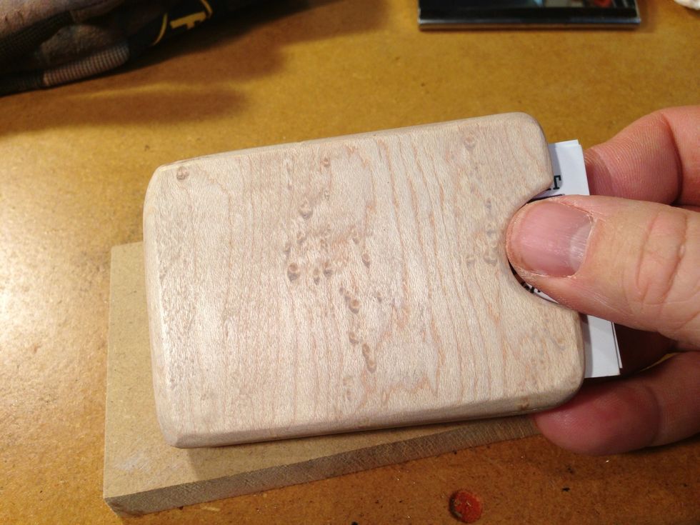 Thumb hole for pulling out card. Make sure it is sanded really smooth.