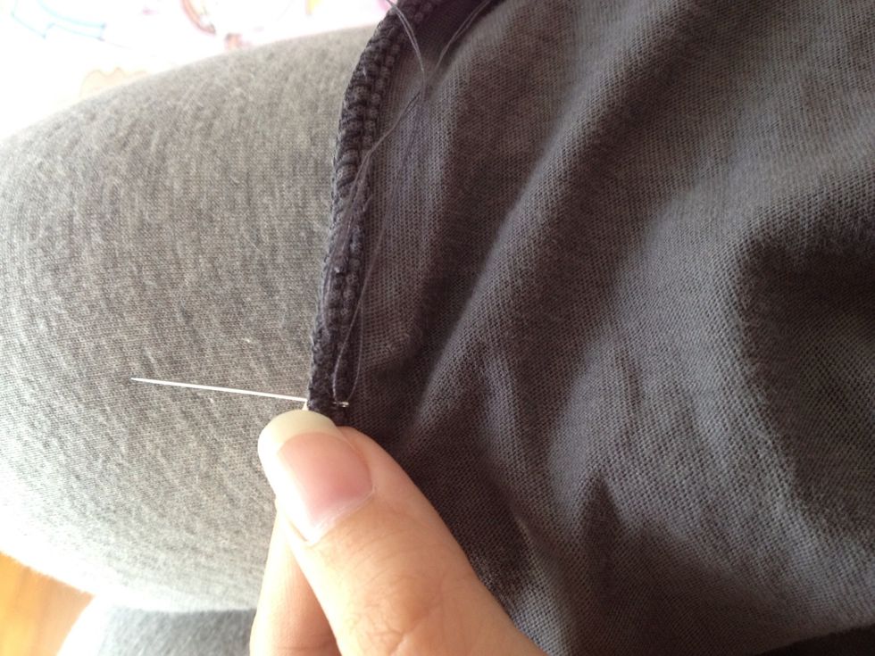 Tie a huge knot at the edge of your thread and begin sewing at the starting point.