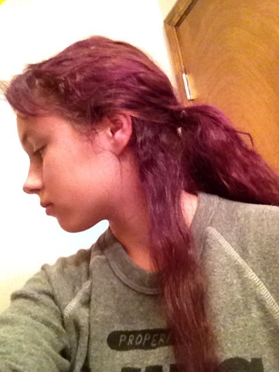 Tie all hair back except for a piece behind your ear. Remember to not make the piece too thick and make sure that it's long enough to go over the top of your head!