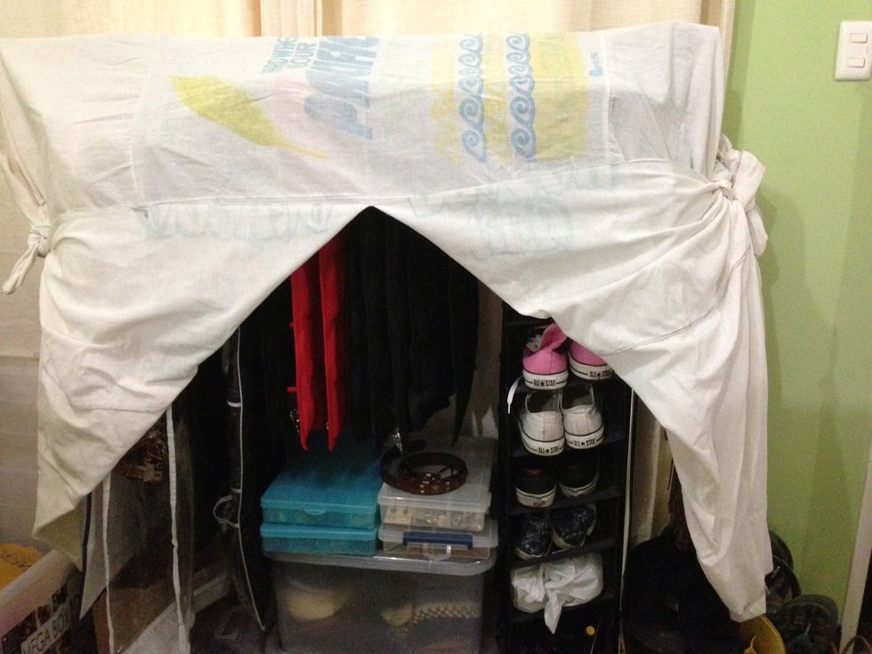 Tie the front part to the sides to create this curtain like closet.