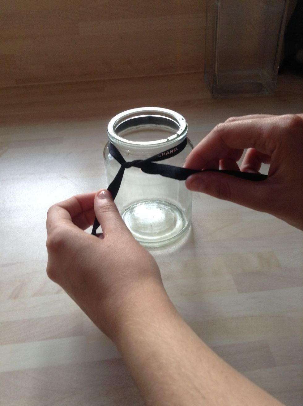 Tie the ribbon around the jar. You can leave the ends hanging or tie in a bow.