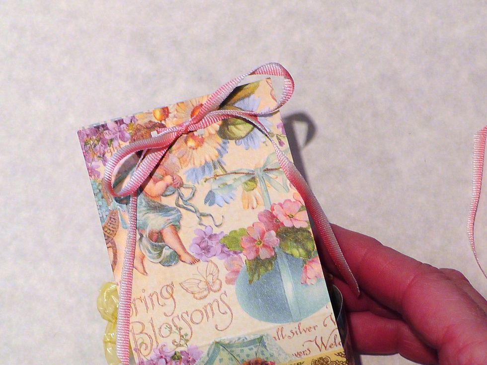 Tie the top with ribbon. here I use some from May Arts