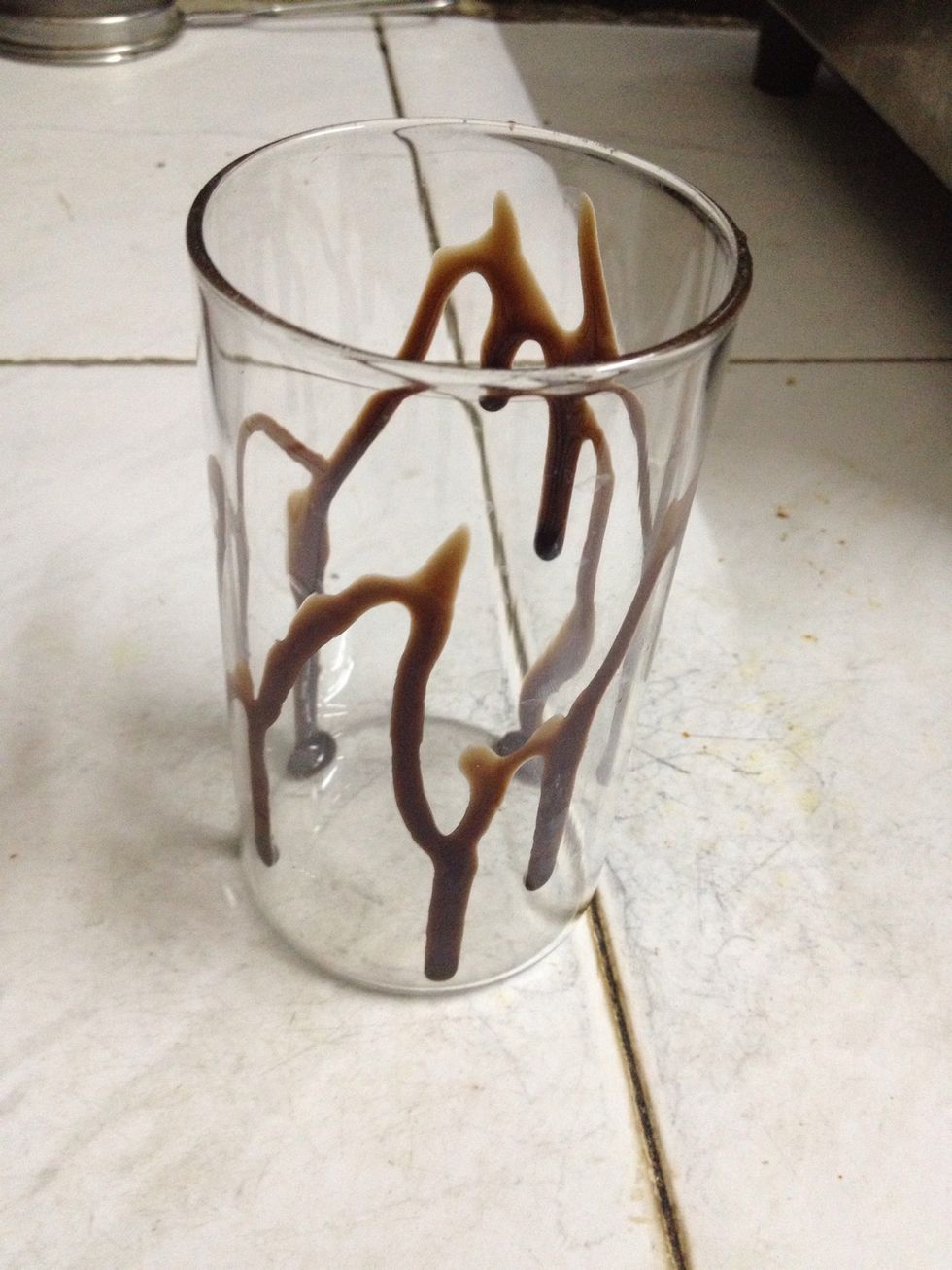 Till then dress your glass with Hershey's syrup. Mine looks a little awry. But you can dress it beautifully as you like. \ud83d\ude09