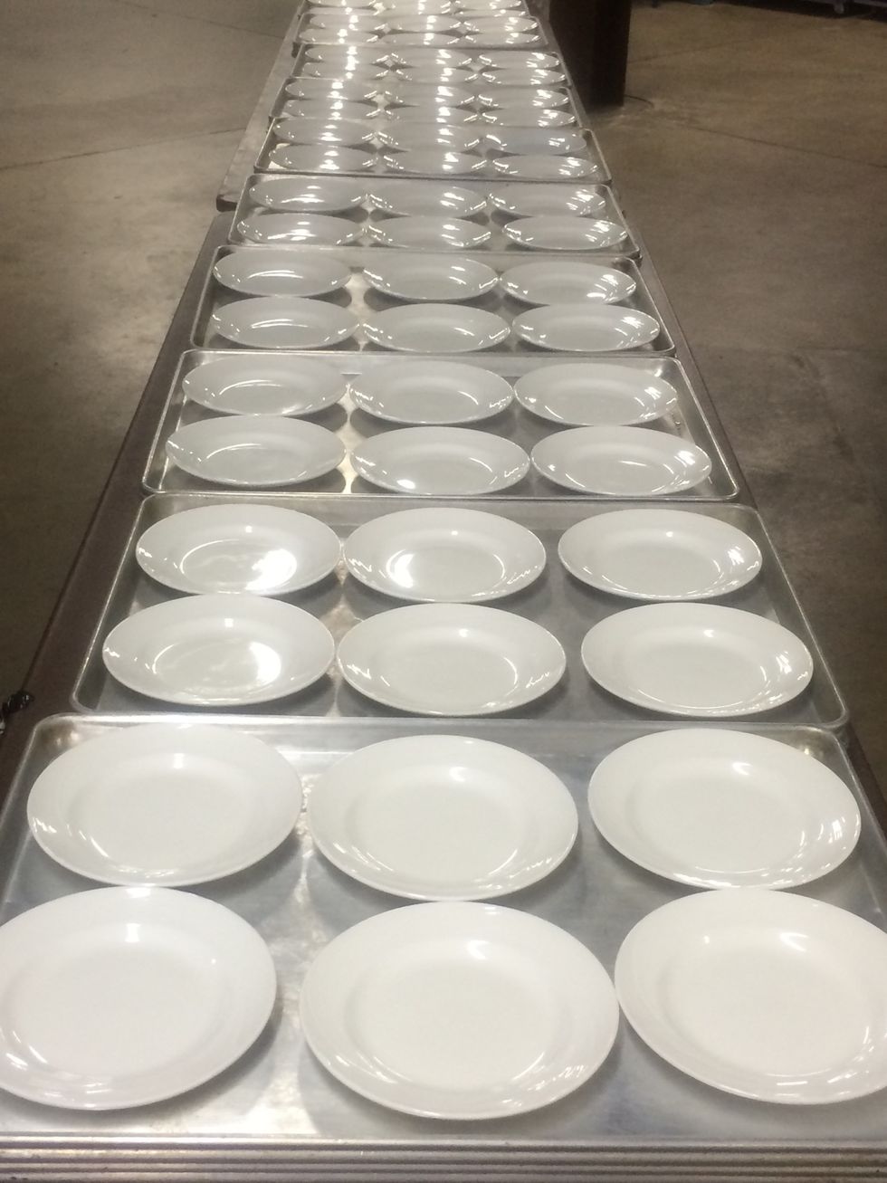 Time for plate up at the event. With the help from several colleagues, we had 500 desserts plated in just over an hour.