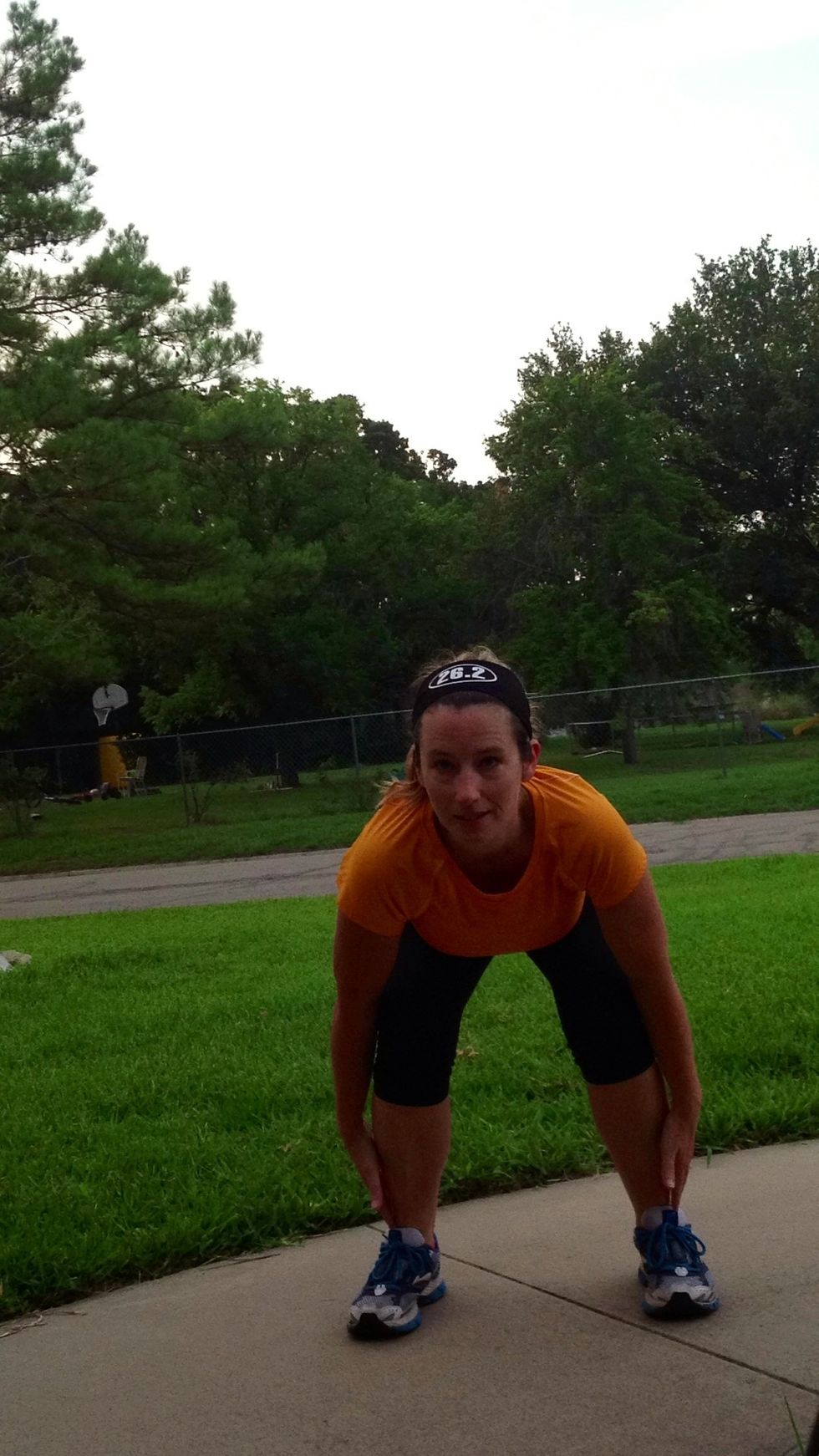 Time for squats. Squat down..lower rear, don't just bend forward. It looks like I just bent forward, but I looked up at camera. Try to touch the back of your heel.