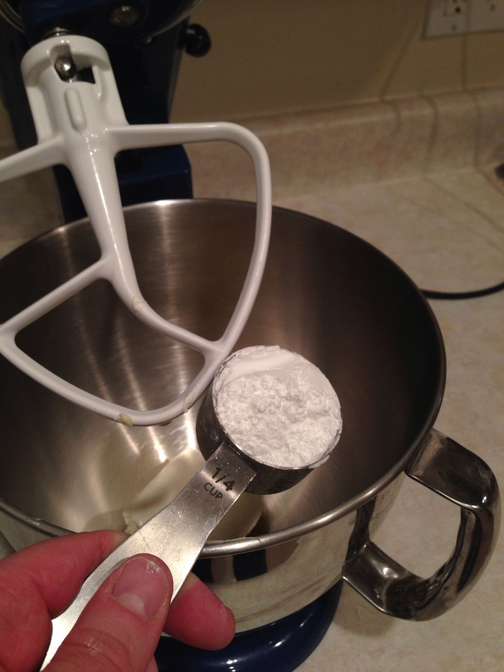 Time for the most annoying ingredient in the history of baking. I triple dog dare you to get 1 cup of powdered sugar from the bag to the bowl without it getting all over the place.