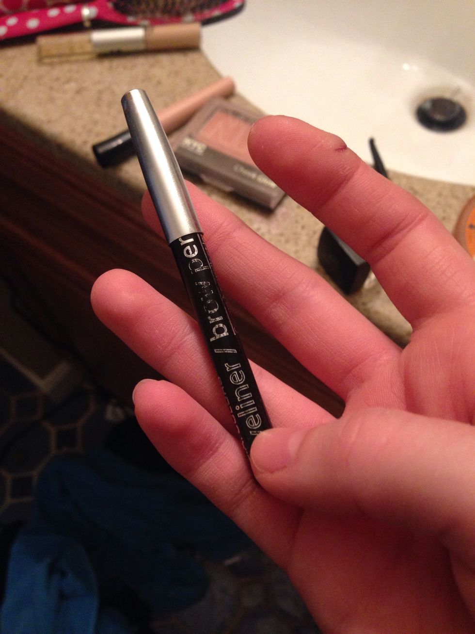 Time for top lid liner! I always use two different eyeliners, I use the pencil for the top lid (I'm allergic to liquid, but you could use that if you wanted) and I use gel liner for the bottom!