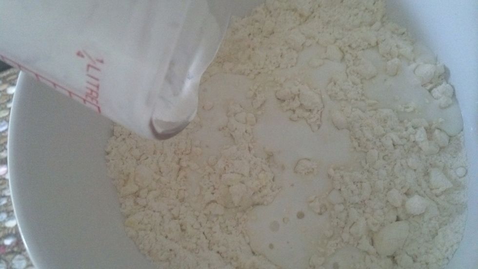 Time to add the 3/4 cup buttermilk.  (confession: I had no buttermilk so I used a little greek yogurt mixed with some unsweetened coconut milk)