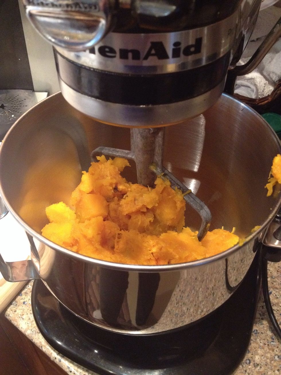 Time to cut your pumpkin and get it into your mixer.