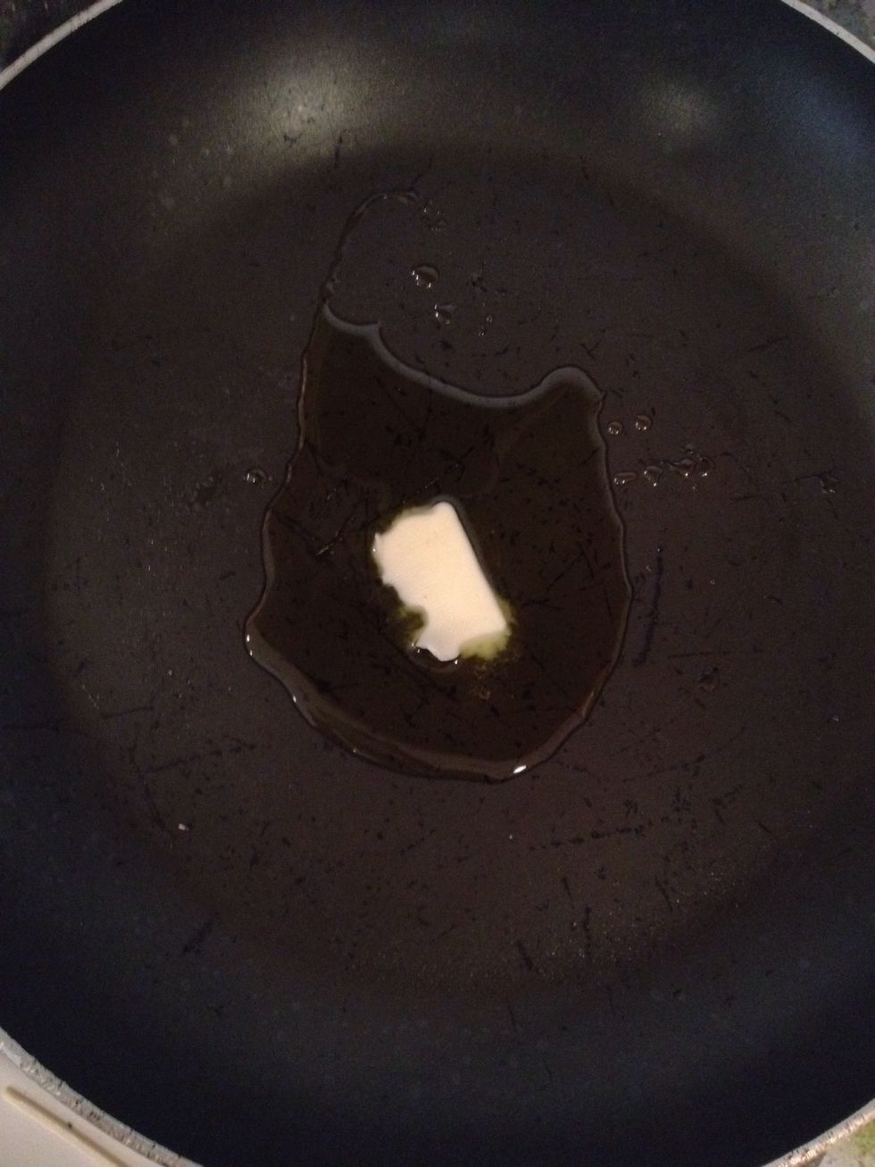 Time to get cooking! In a large pan on med high heat add your olive oil and butter..