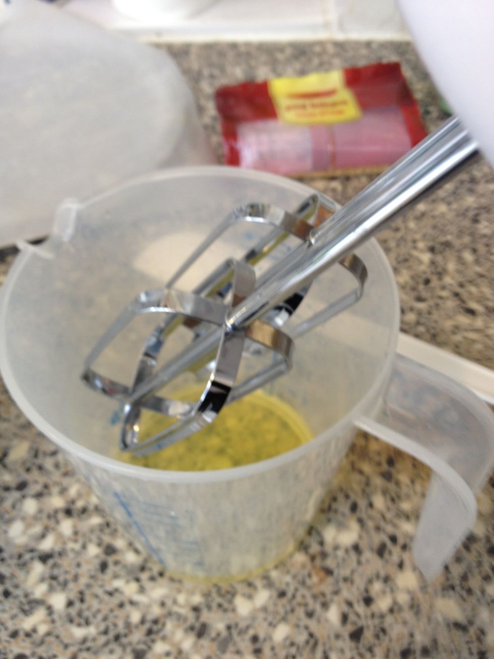 Time to whisk the egg-whites! By now it also may be time to preheat your oven (150 degrees Celcius).