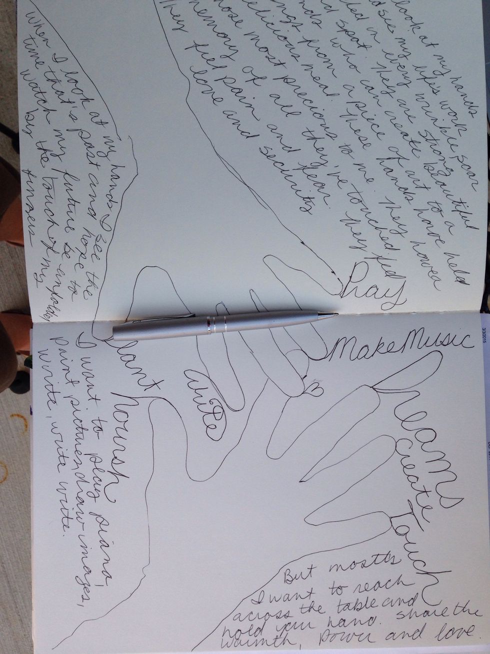 Time to write. My writing is about all the things my hands can do. I also added things I want them to do.