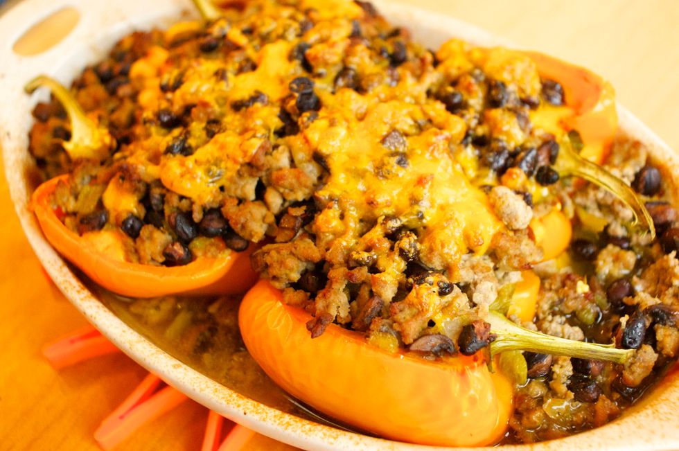 *tip* Ground turkey is very lean so there will not be a lot of juice released from the meat. If you have any kind of chicken or beef stock available, pour a 1/4 to 1/2 cup in the pan before baking.