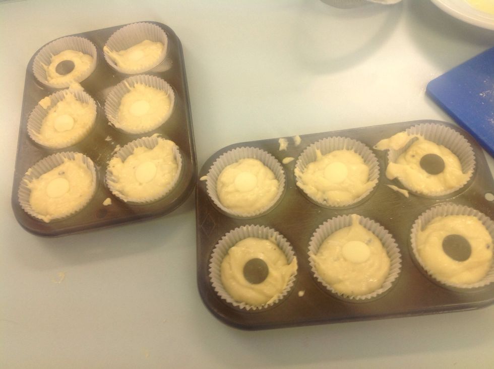 Tip mixture into patty pans and add a bit of chocolate on top if you want.