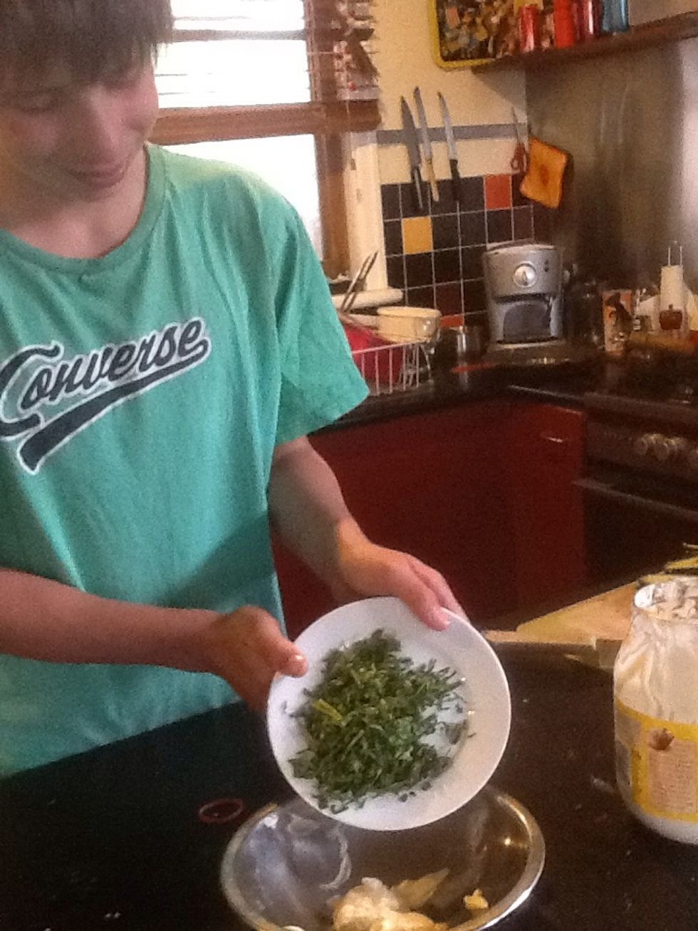 Tip the chives into the bowl with he mayonaise.