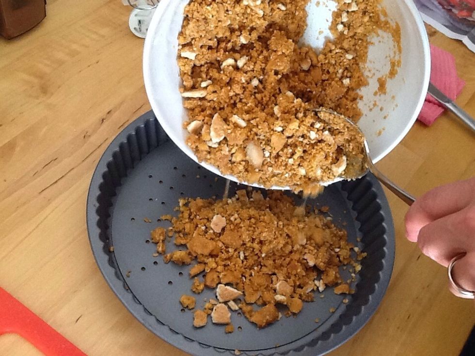 Tip the mixture in to an about 22cm lose-bottomed tart tin
