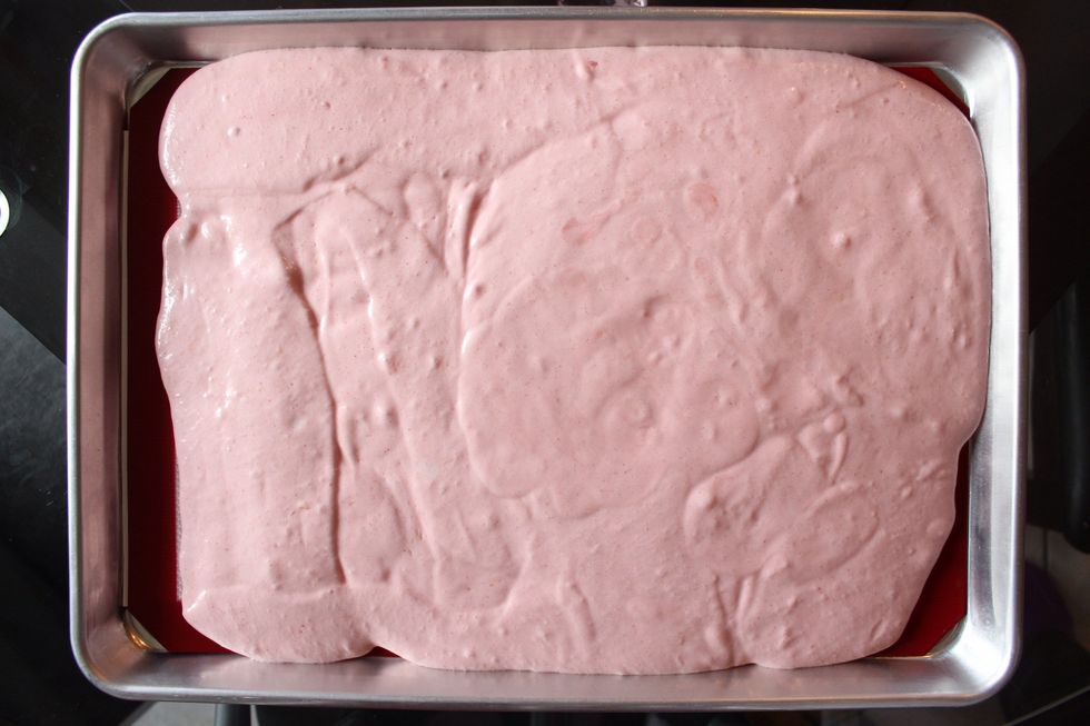 TIP: Try to pour the batter in evenly so you don't have to move the batter around trying to even it out.