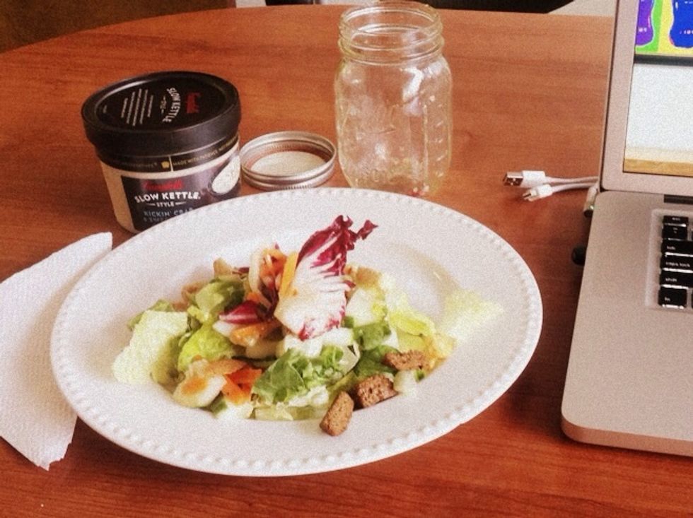 TIP: turn your salad jar upside down, pour it on a plate and all the fixings mix together with the dressing.