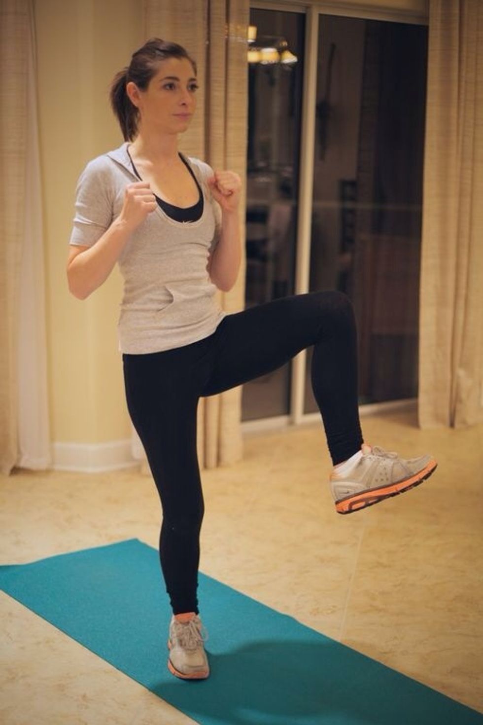 Tire runs: Run 4 steps forward and four back and make sure to keep legs high. Complete for 1 minute