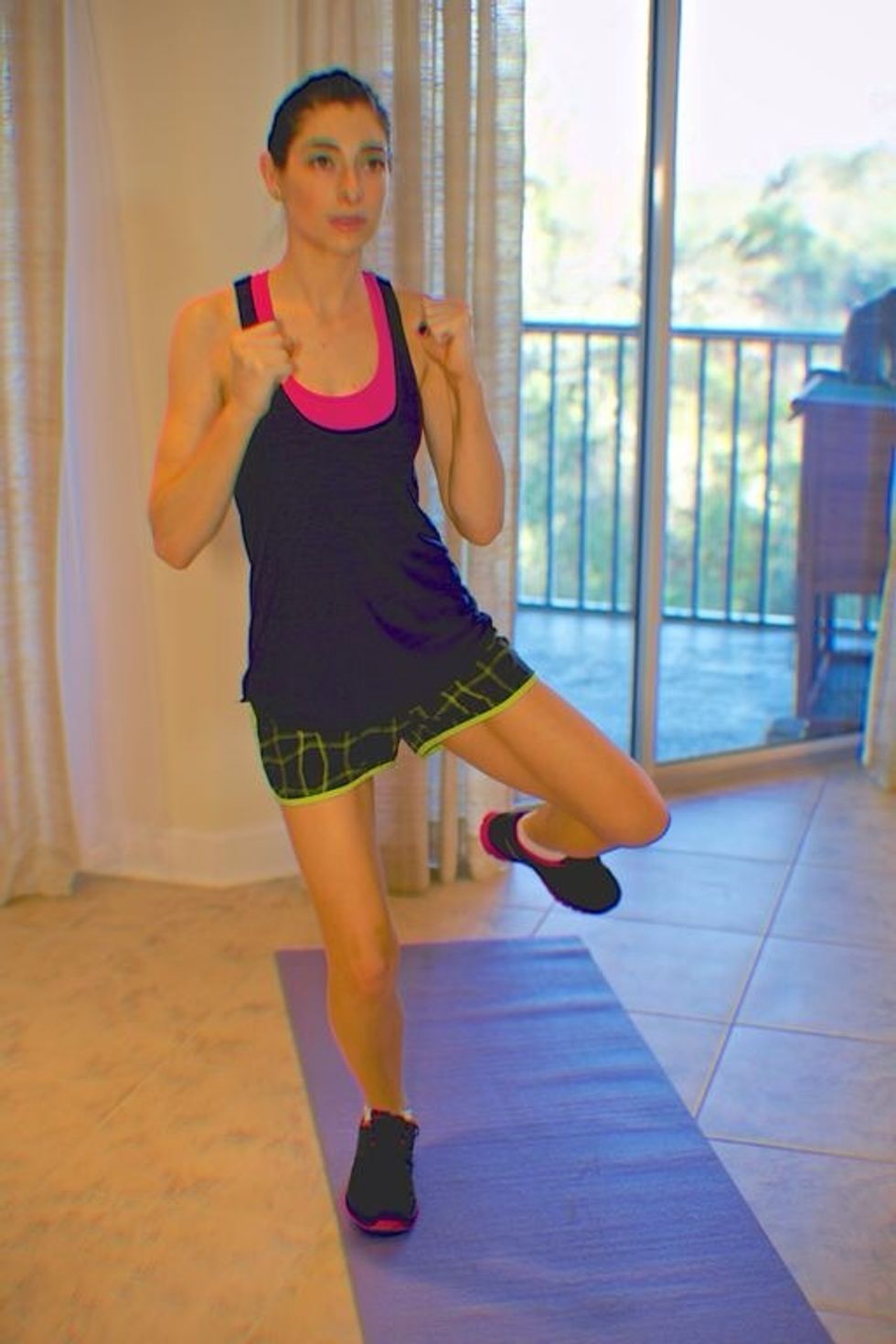 Tires: Run forward four counts and back four counts. Alternate the starting leg in each set. Side note: There is a hidden kitty in this picture. See him?