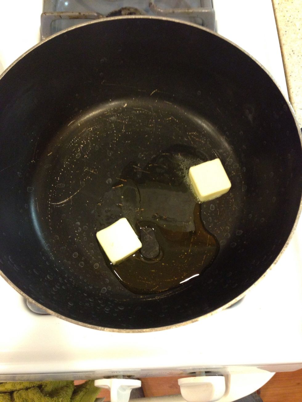 To a large pot or skillet, add a splash of olive oil and 2 tablespoons of butter