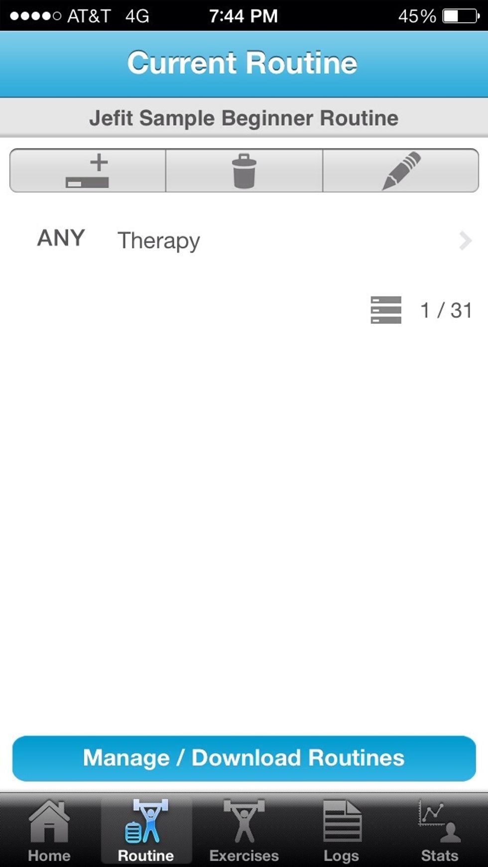 To add a routine hit the box with the + sign on it. For this purpose we will name the routine "Therapy." Continue by clicking the pencil.