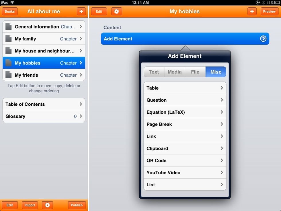 To add a video from YouTube, again click Add element or the + sign; the former command is only available on a blank page. Then, select YouTube video.