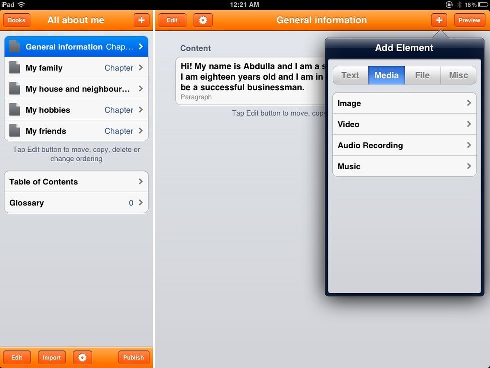 To add an image, click add element and select image. The app opens your camera roll.